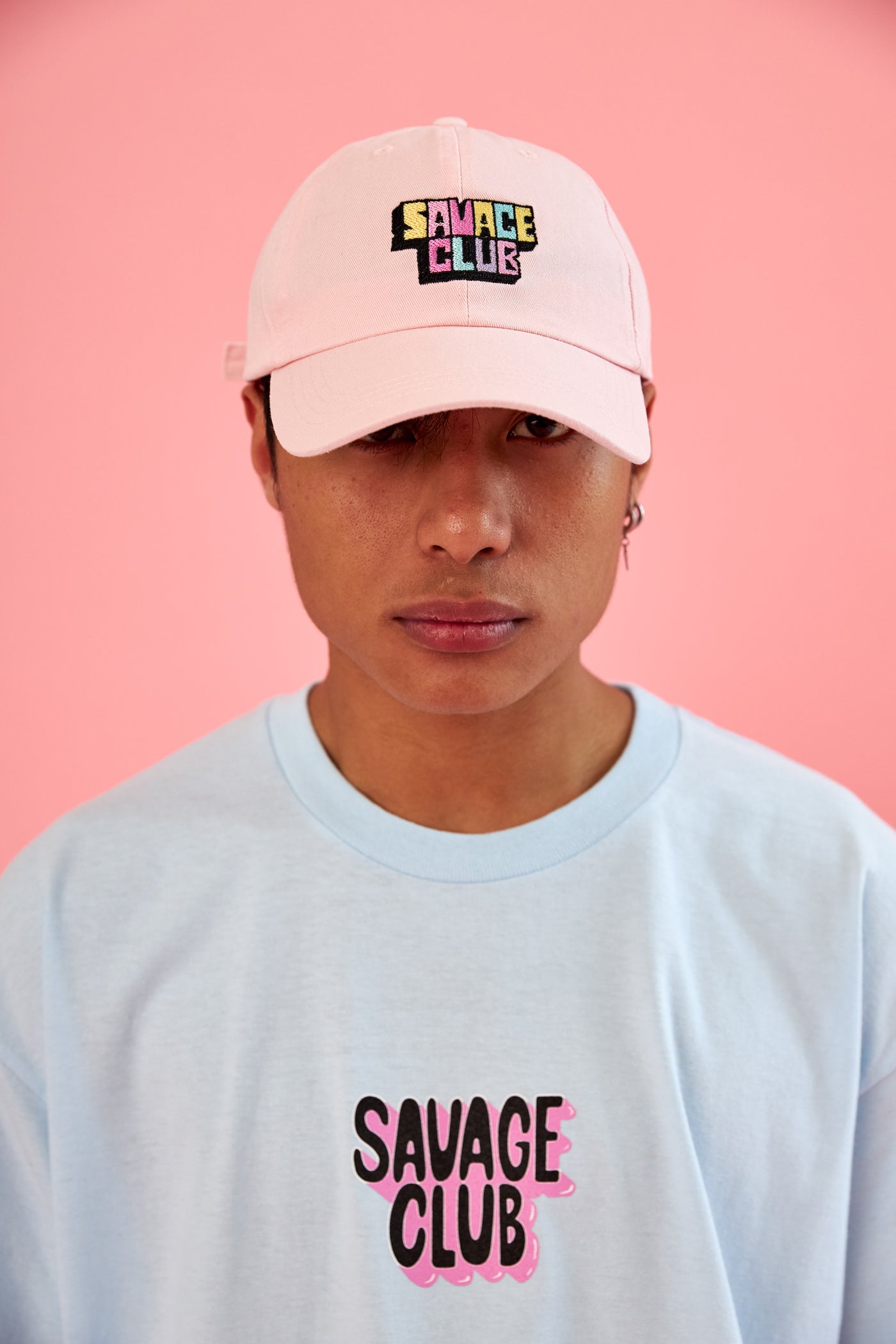 SAVAGE CLUB PASTEL PINK BASEBALL CAP EMBROIDERY LOGO