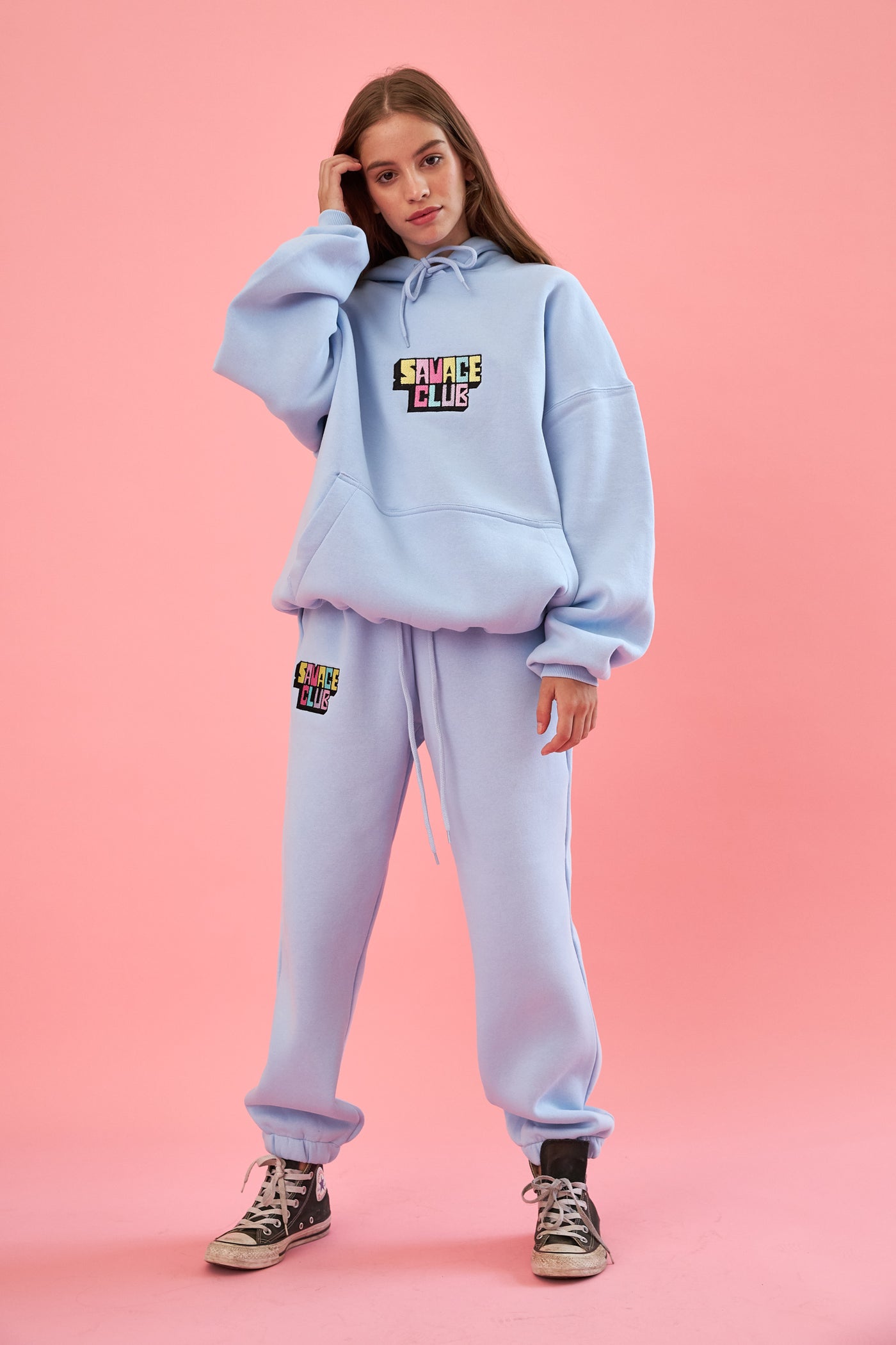 savage club light blue hoodie 3d embroidery logo