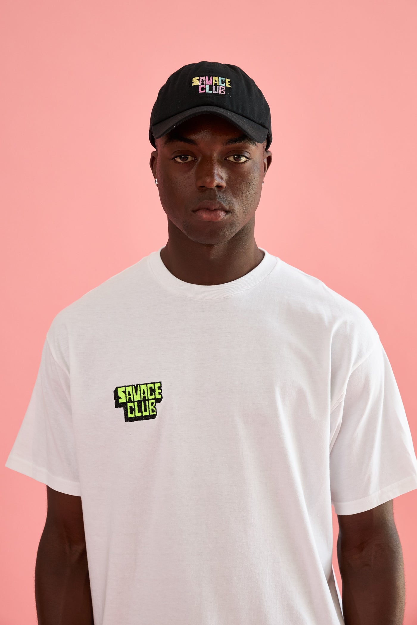 savage club white t-shirt embroidery 3d logo