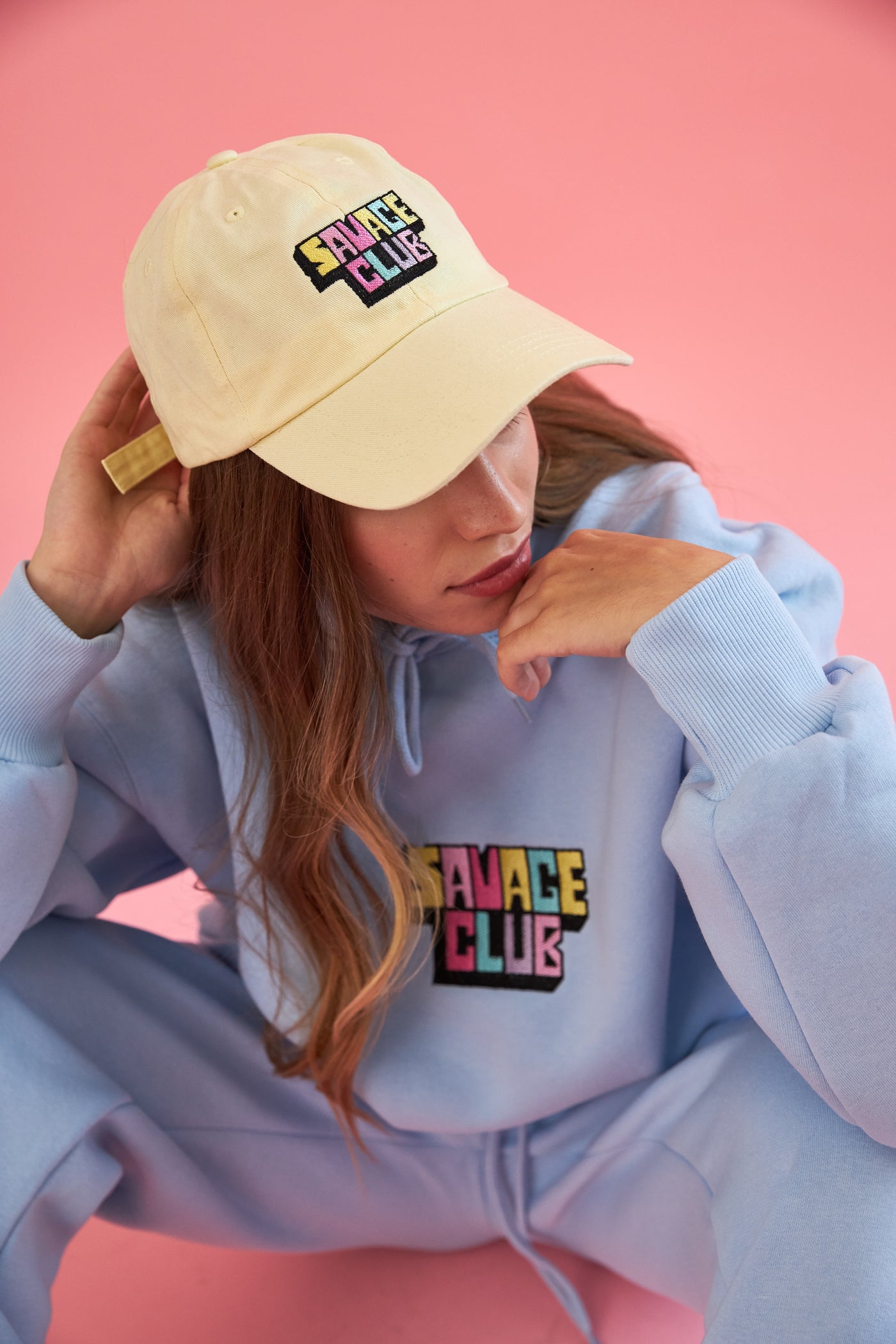 savage club pastel yellow baseball cap embroidery logo