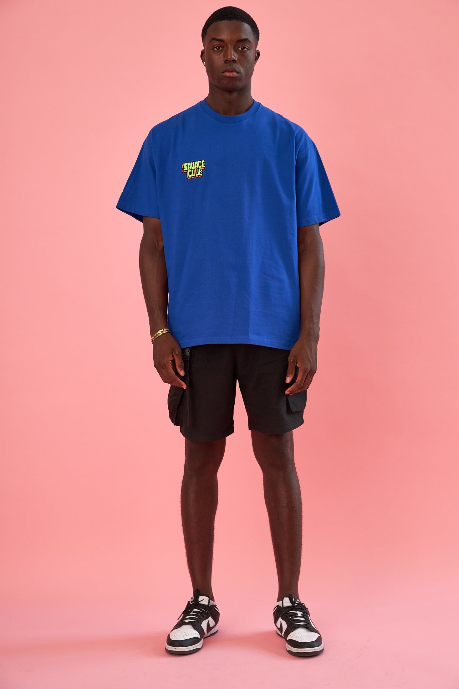 savage club electric blue t-shirt embroidery 3d logo