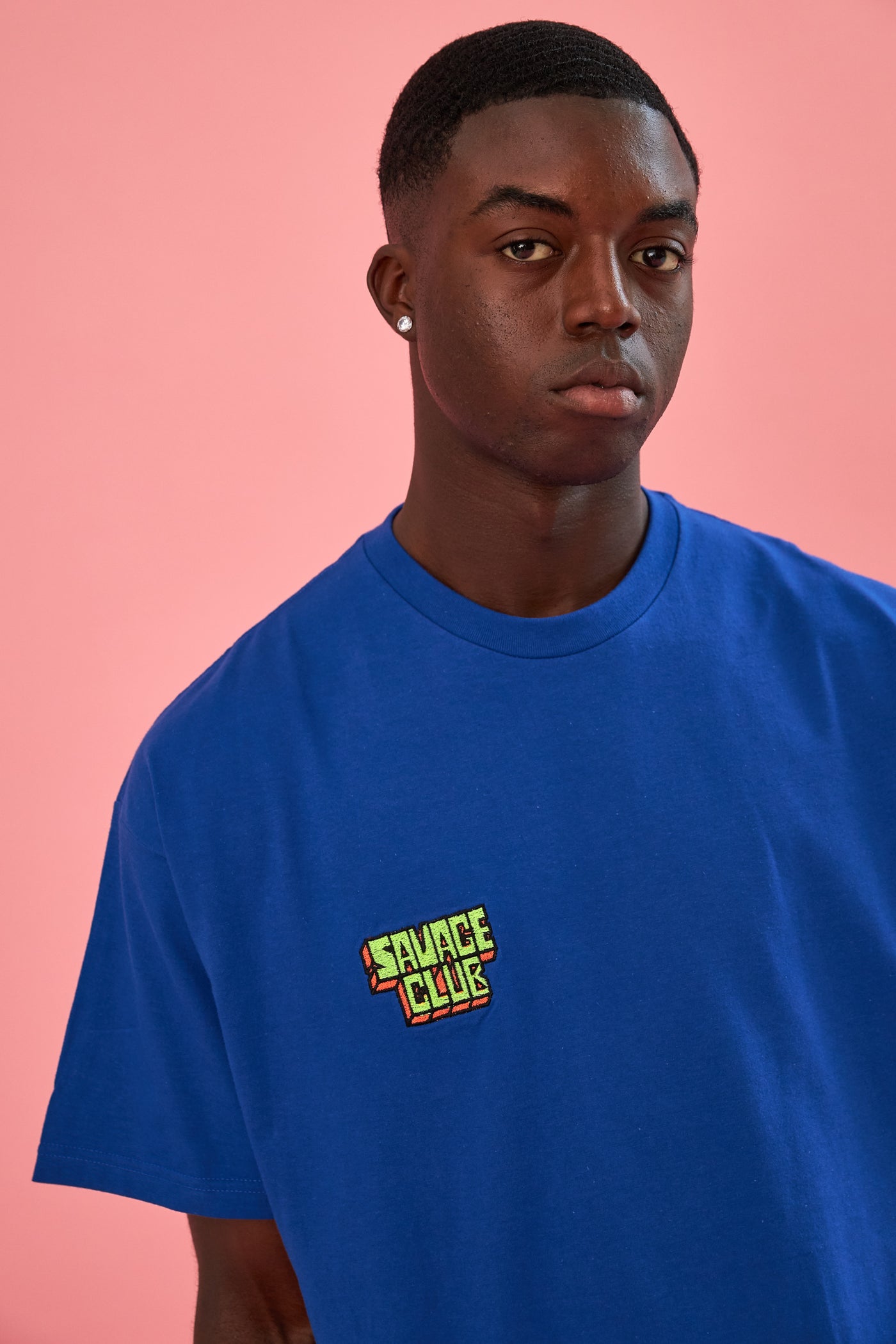 savage club electric blue t-shirt embroidery 3d logo
