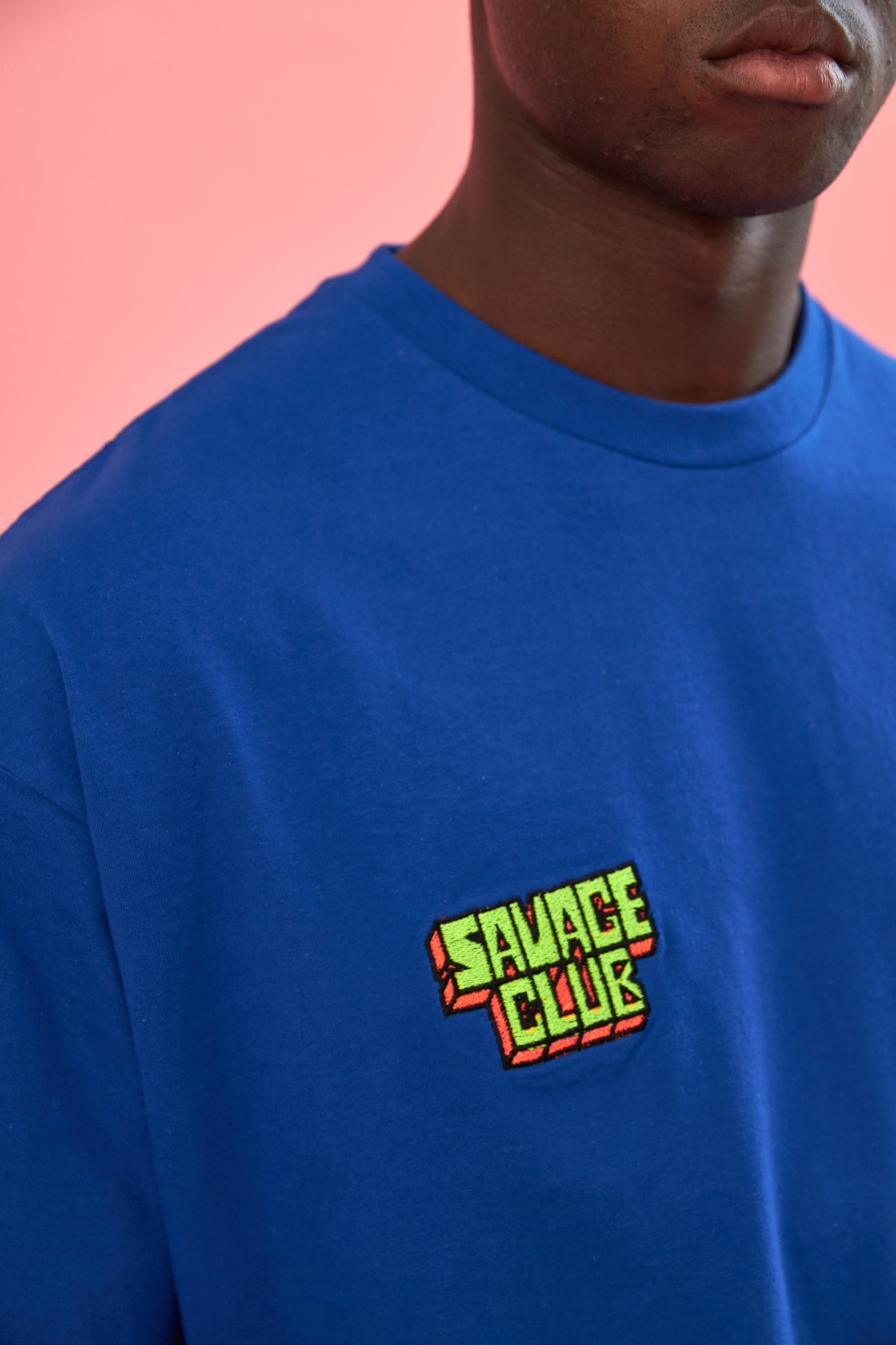 savage club electric blue t-shirt embroidery 3d logo