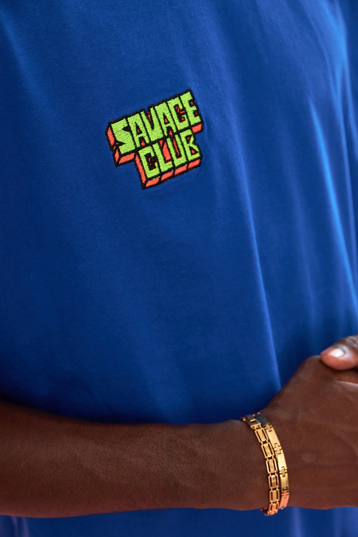 savage club electric blue t-shirt embroidery 3d logo