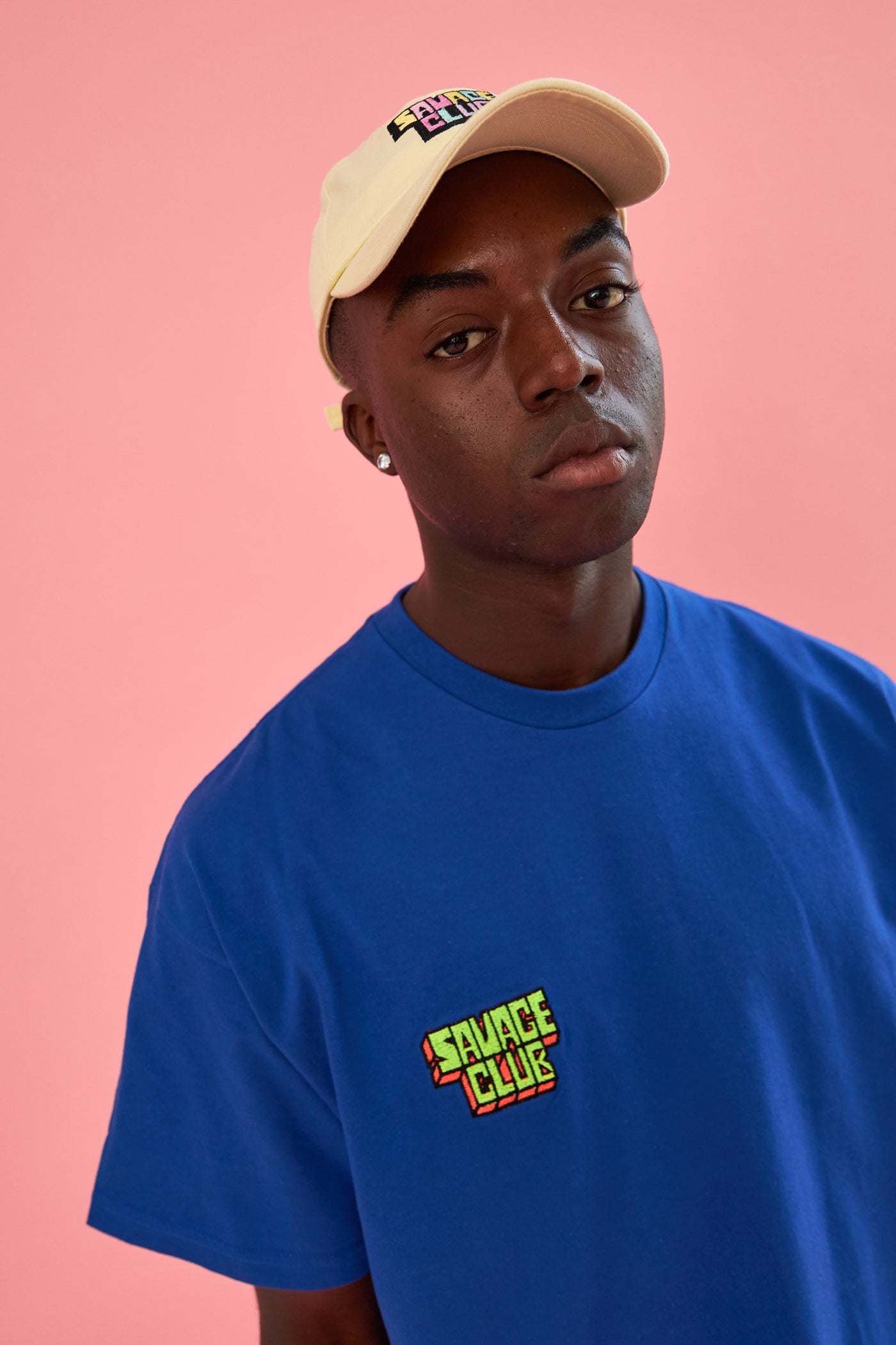 savage club electric blue t-shirt embroidery 3d logo