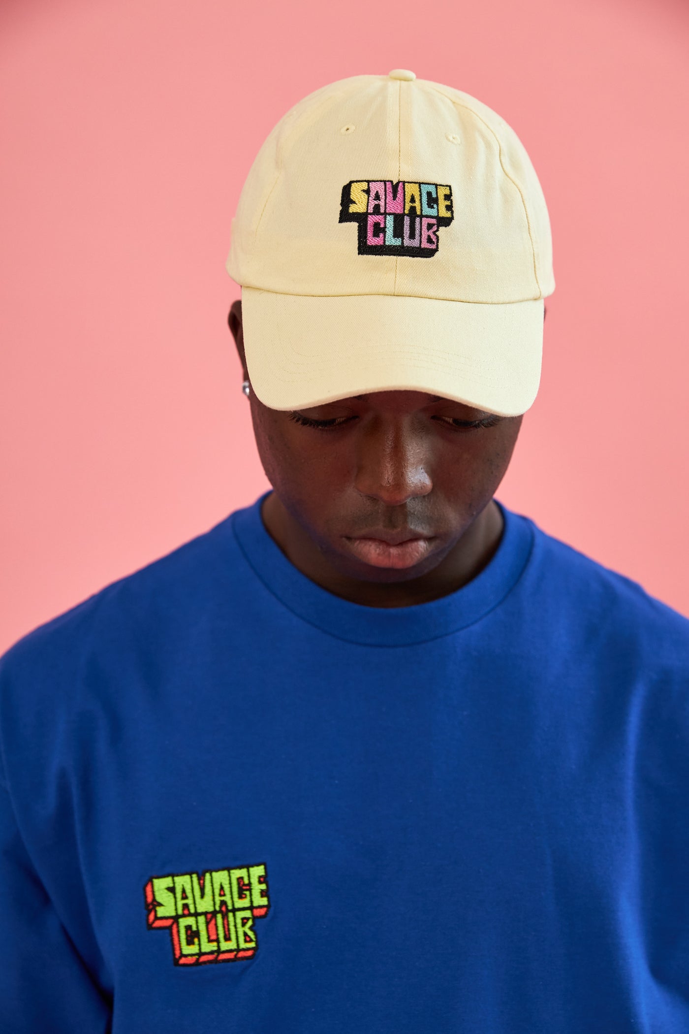 savage club electric blue t-shirt embroidery 3d logo
