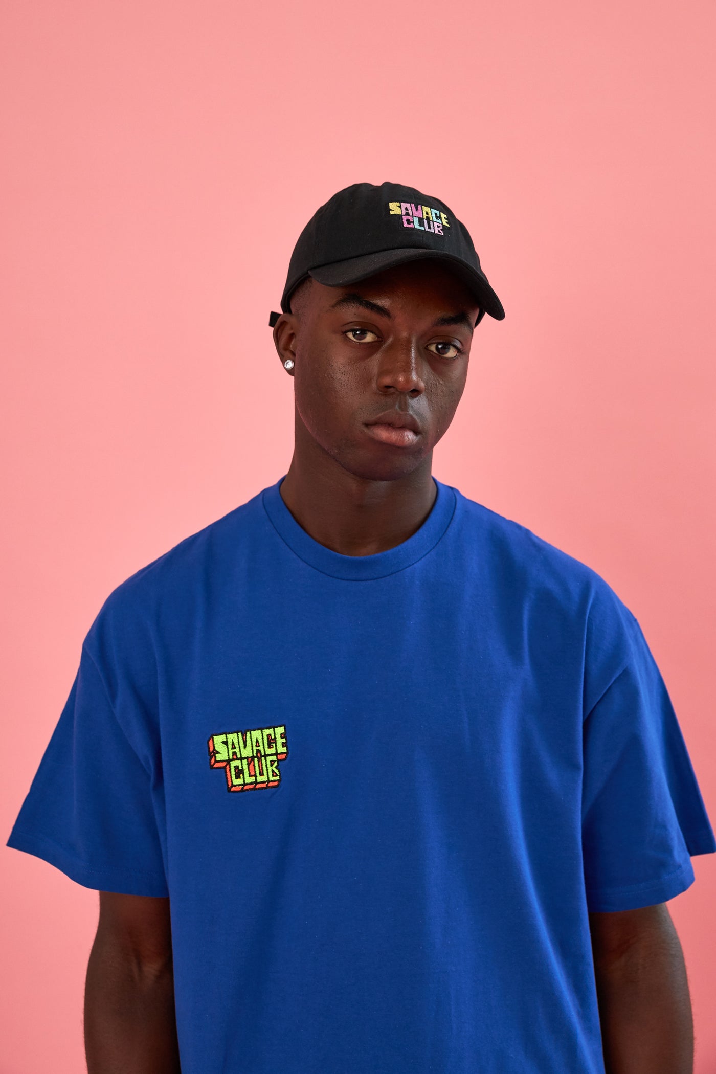 savage club electric blue t-shirt embroidery 3d logo