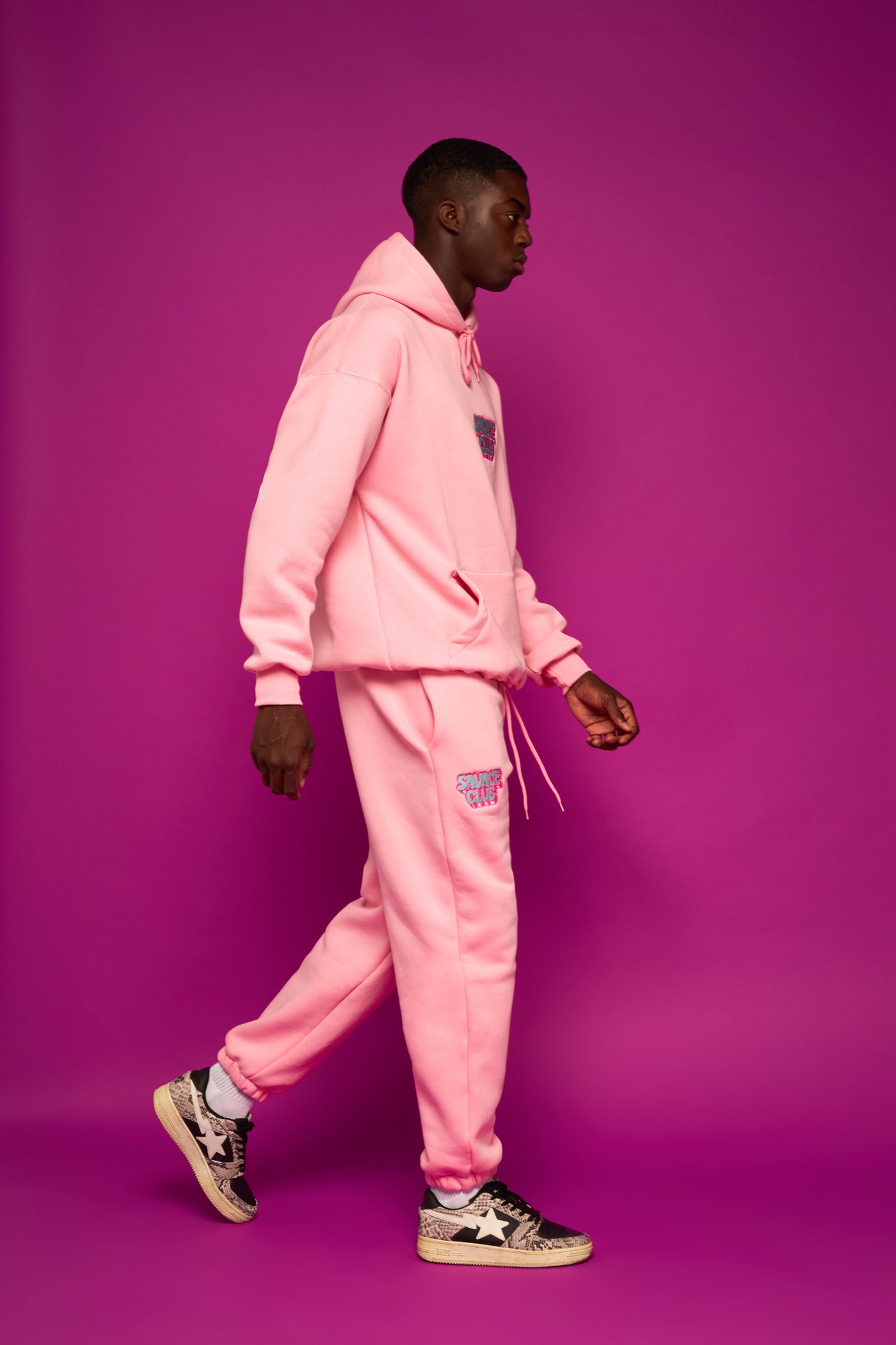 savage club light pink hoodie 3d embroidery logo