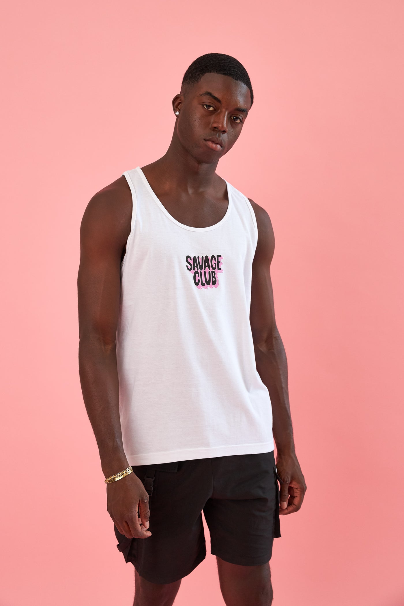 SAVAGE CLUB WHITE TANK TOP T-SHIRT 3D LOGO
