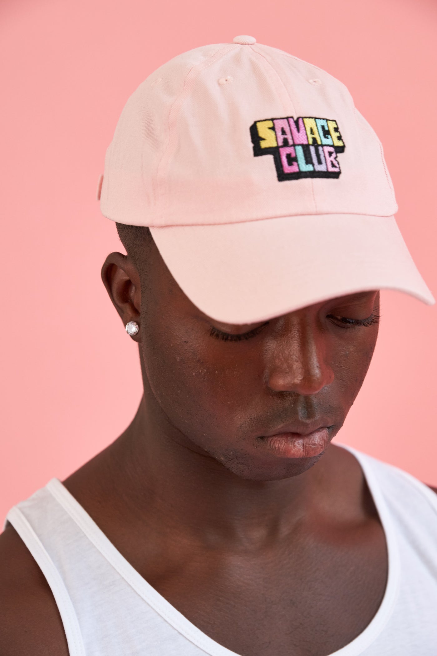 SAVAGE CLUB PASTEL PINK BASEBALL CAP EMBROIDERY LOGO