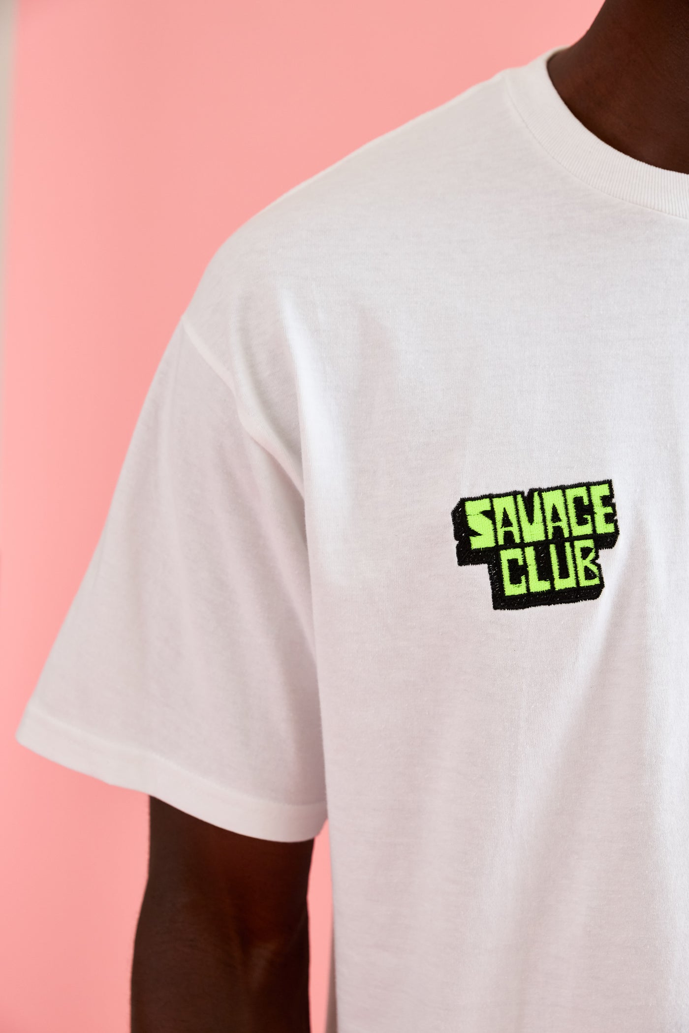 savage club white t-shirt embroidery 3d logo
