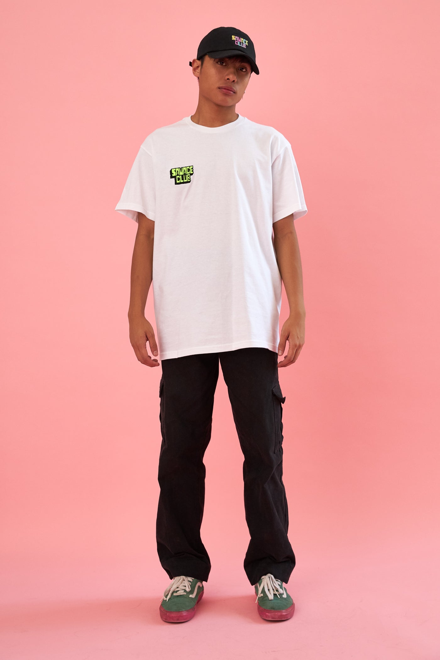 savage club white t-shirt embroidery 3d logo