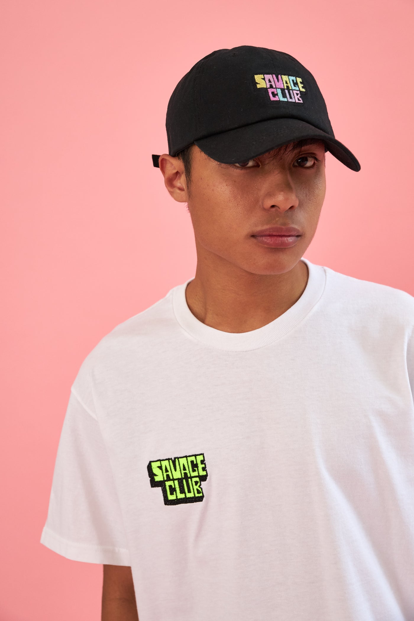 savage club white t-shirt embroidery 3d logo
