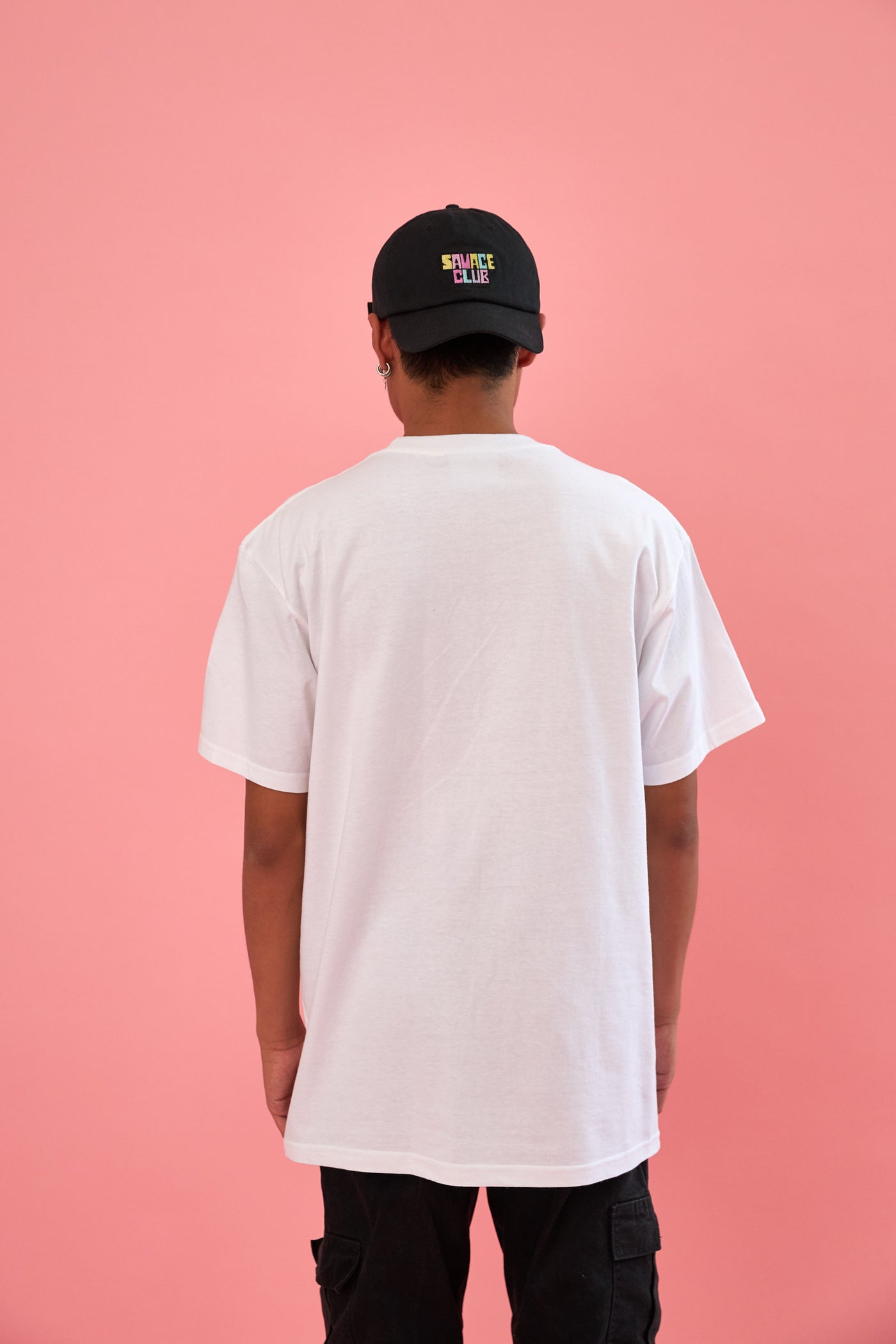 savage club white t-shirt embroidery 3d logo