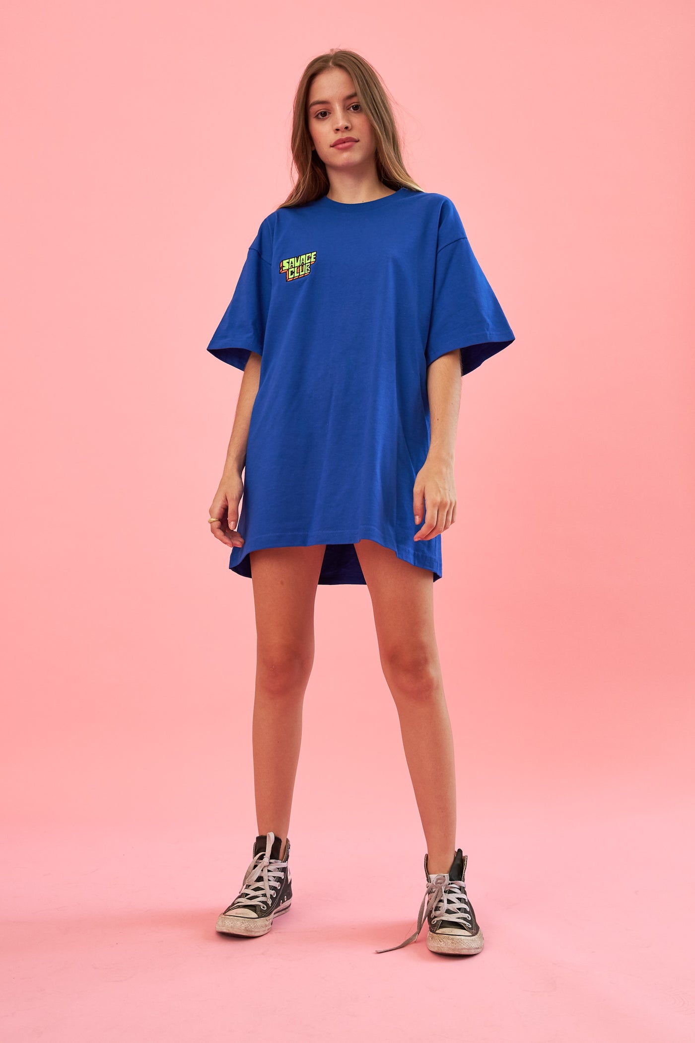 savage club electric blue t-shirt embroidery 3d logo