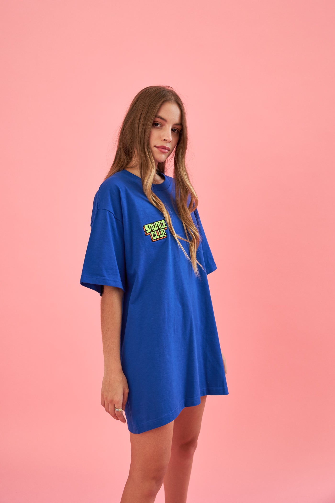 savage club electric blue t-shirt embroidery 3d logo