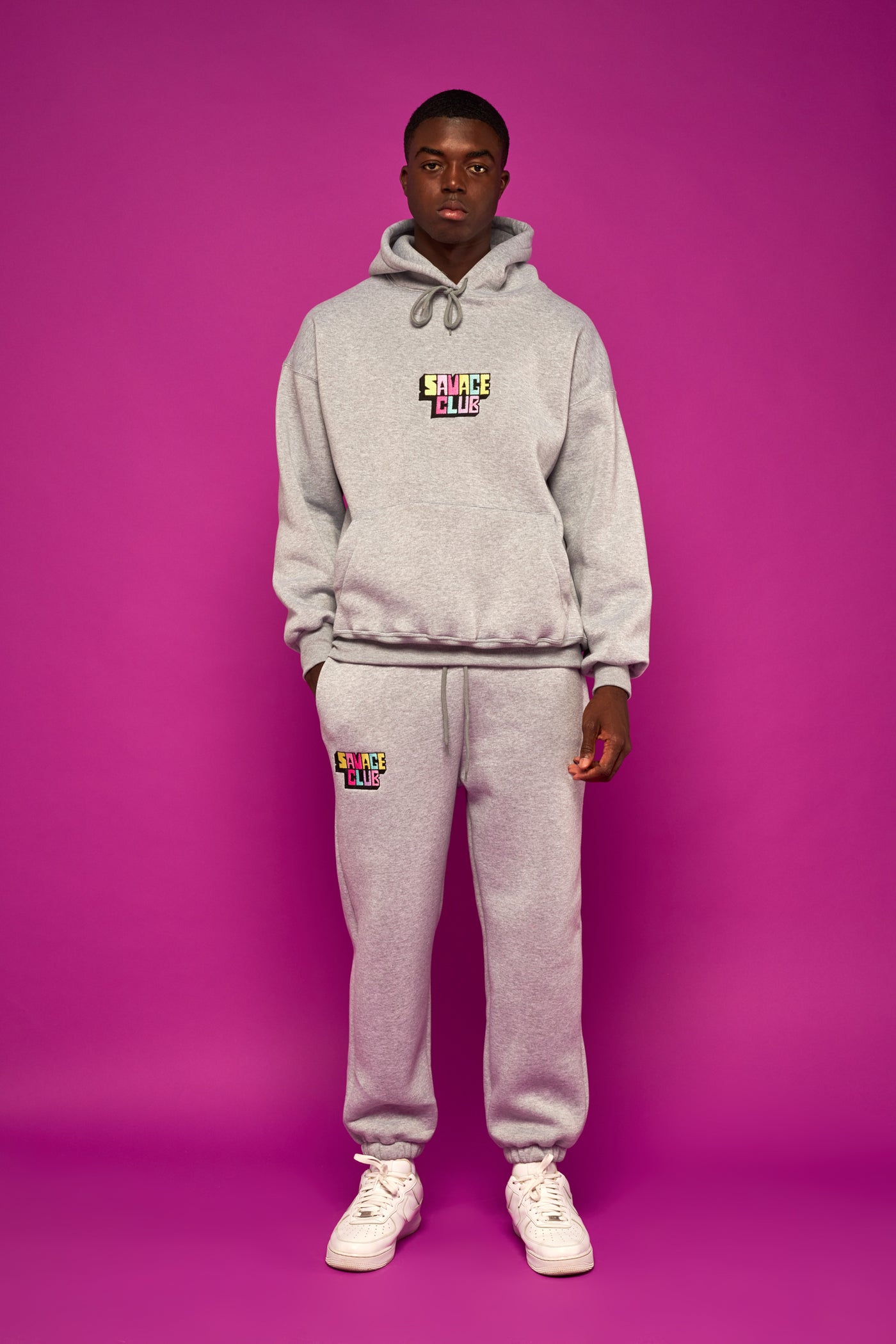 savage club grey hoodie 3d embroidery logo