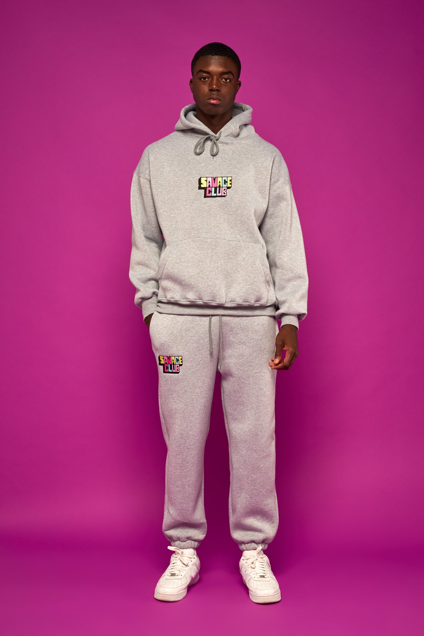 savage club grey hoodie 3d embroidery logo
