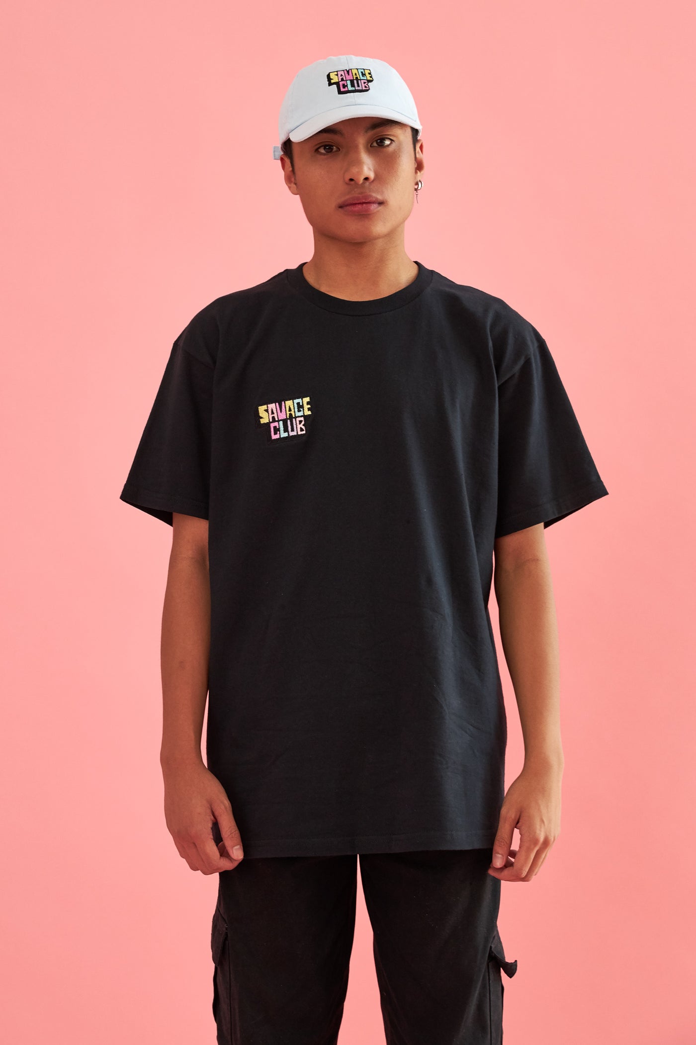 savage club black t-shirt embroidery 3d logo