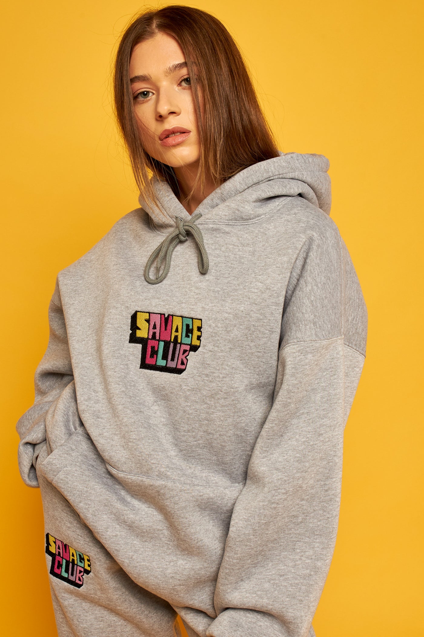 savage club grey hoodie 3d embroidery logo