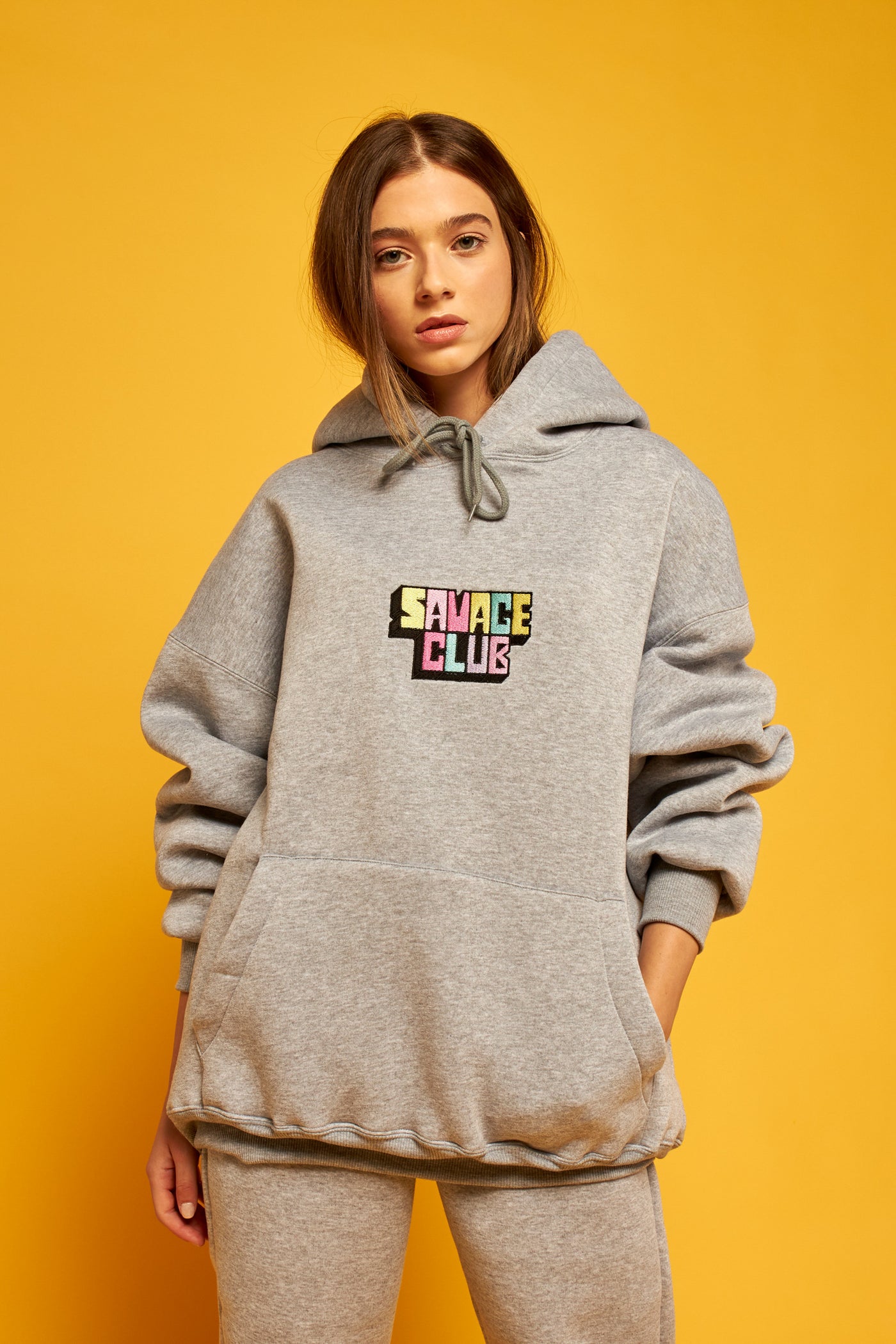savage club grey hoodie 3d embroidery logo
