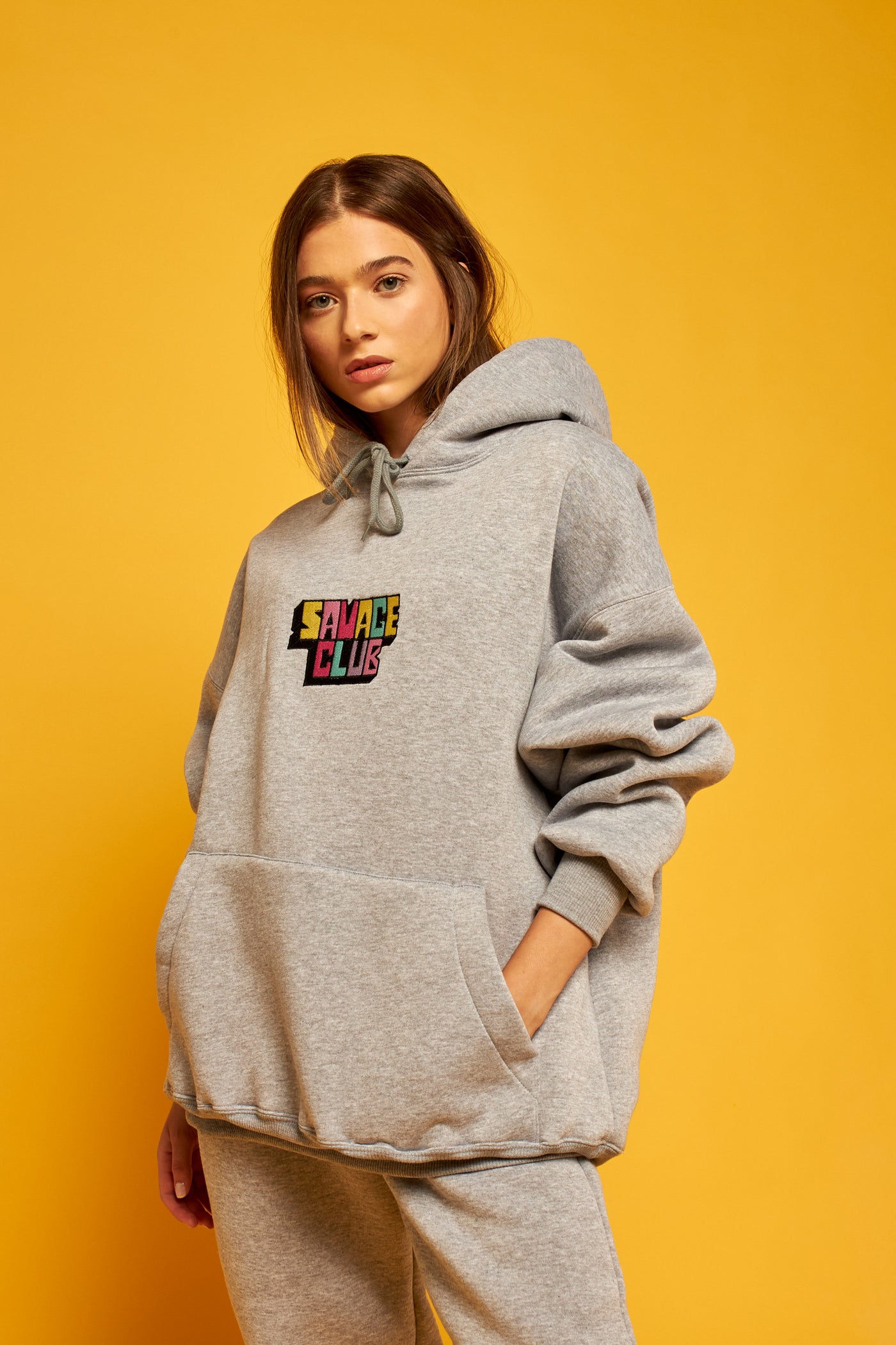 savage club grey hoodie 3d embroidery logo