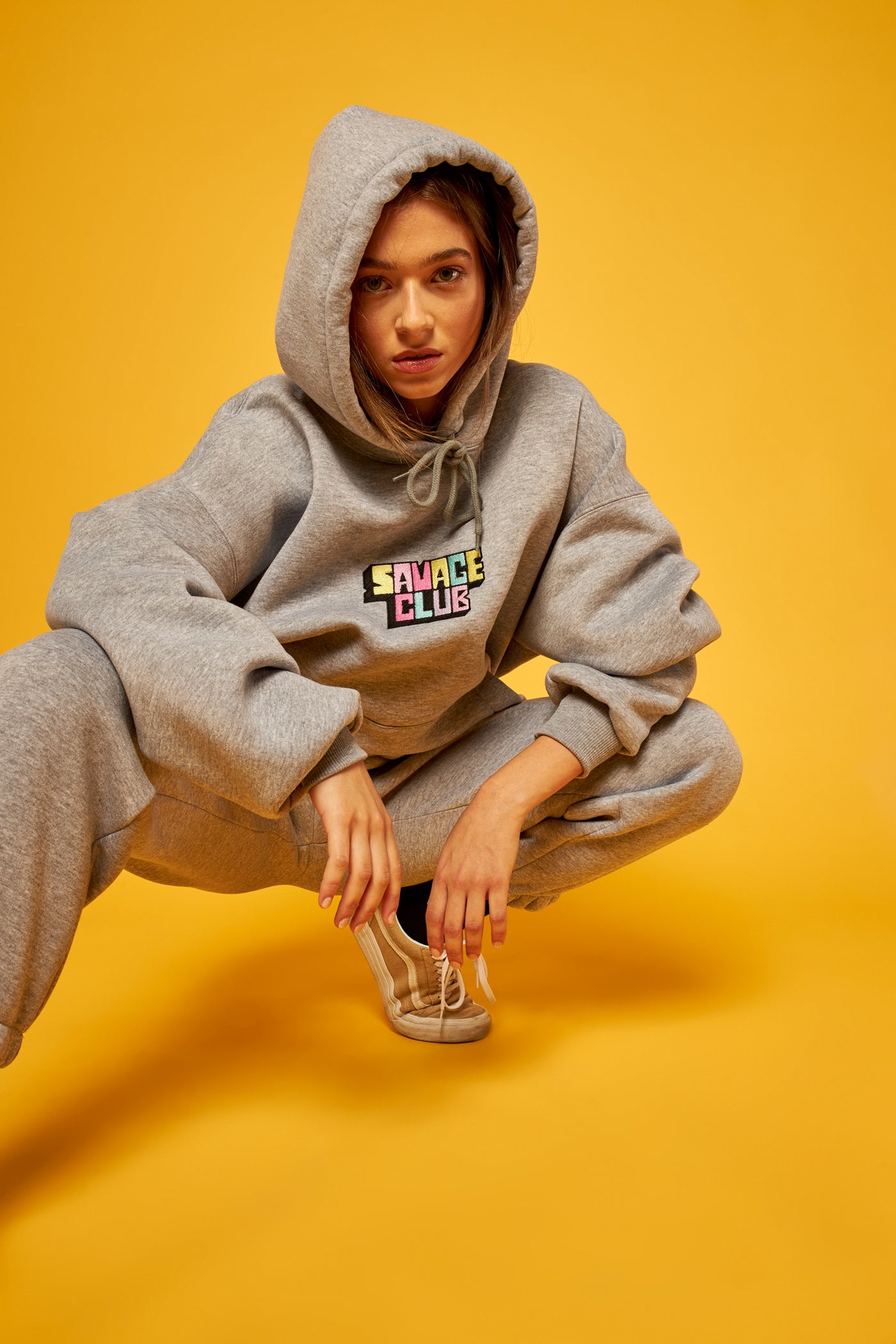savage club grey hoodie 3d embroidery logo