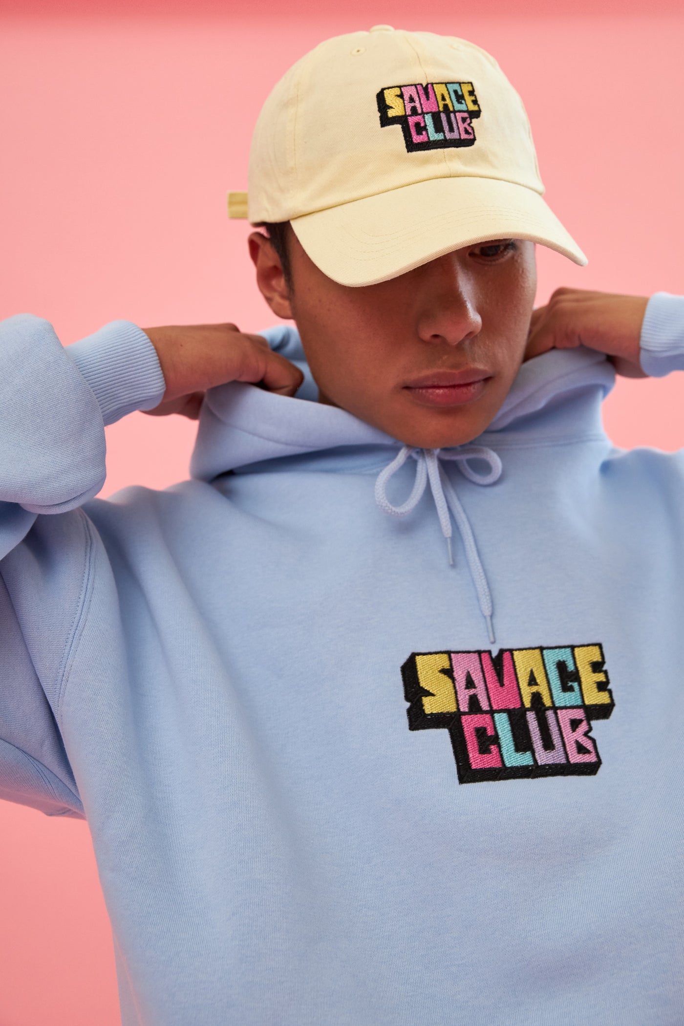 savage club pastel yellow baseball cap embroidery logo