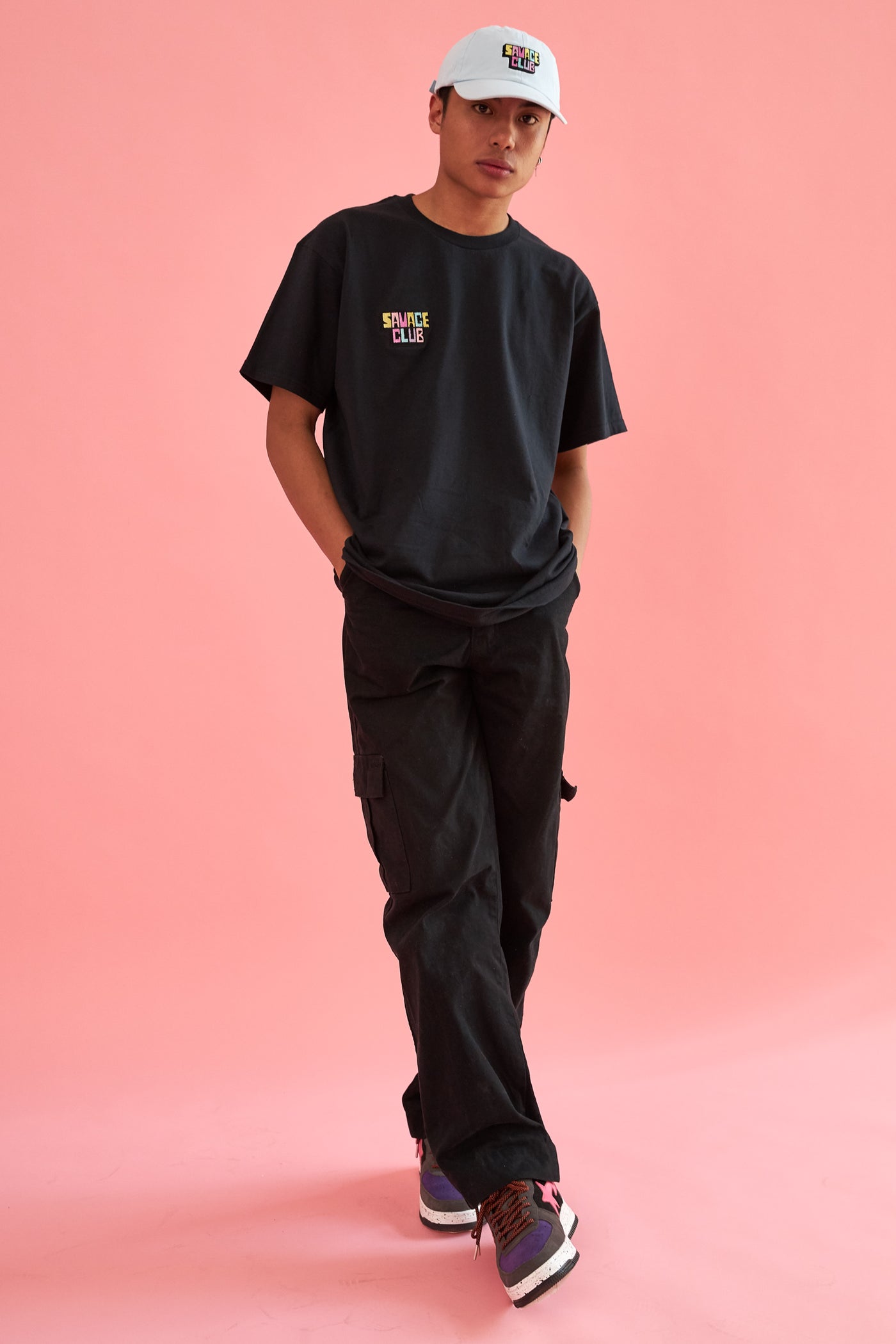 savage club black t-shirt embroidery 3d logo
