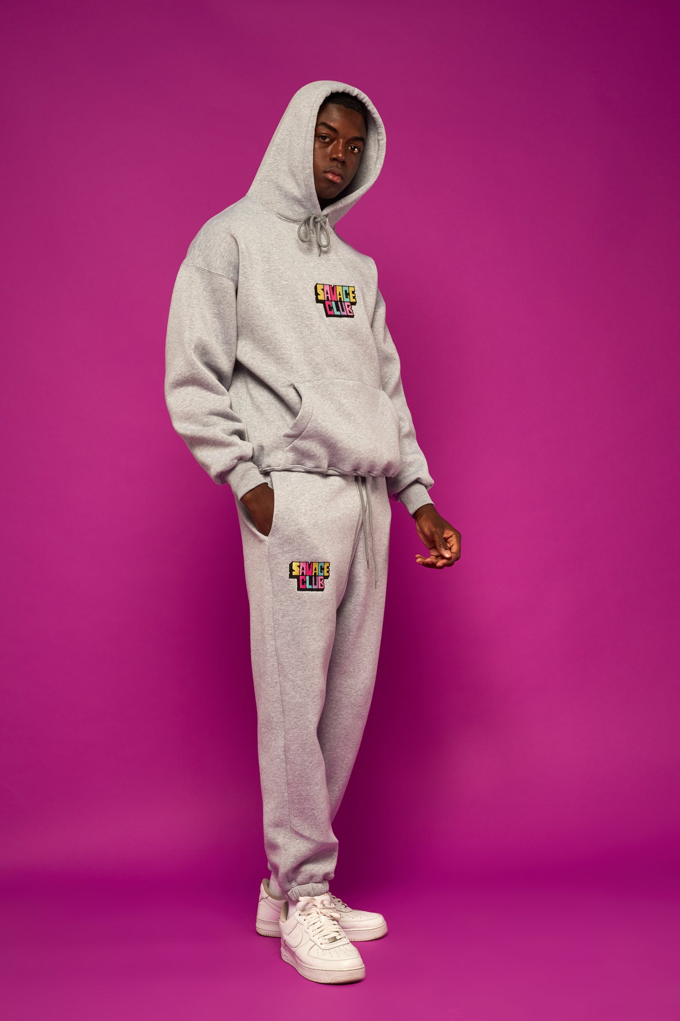 savage club grey hoodie 3d embroidery logo