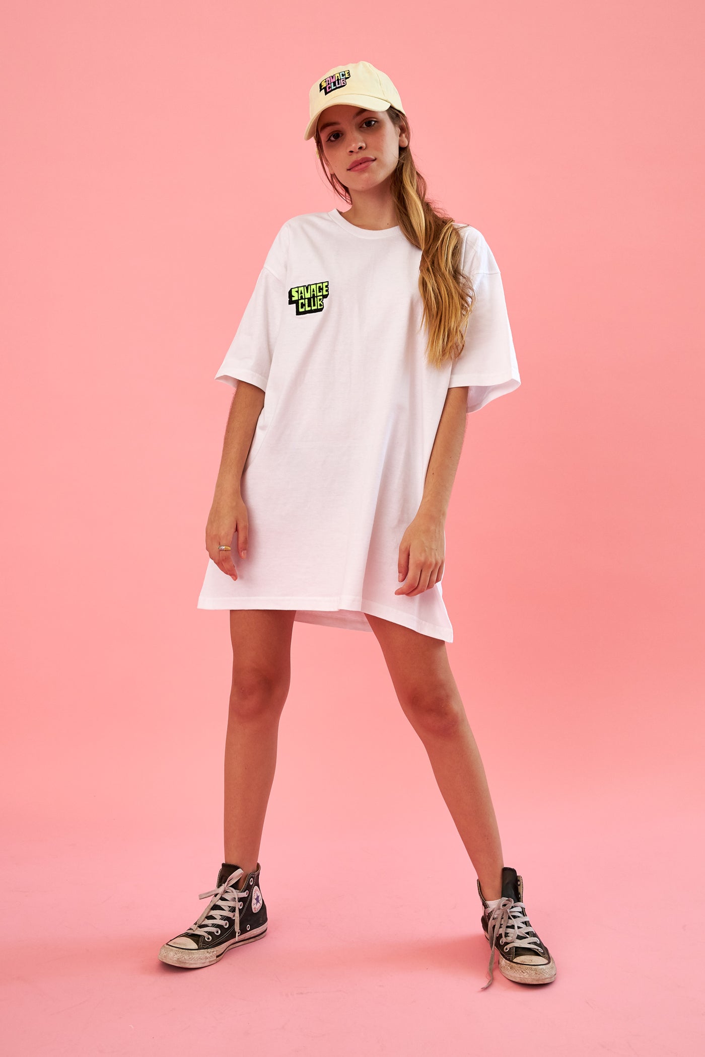 savage club white t-shirt embroidery 3d logo