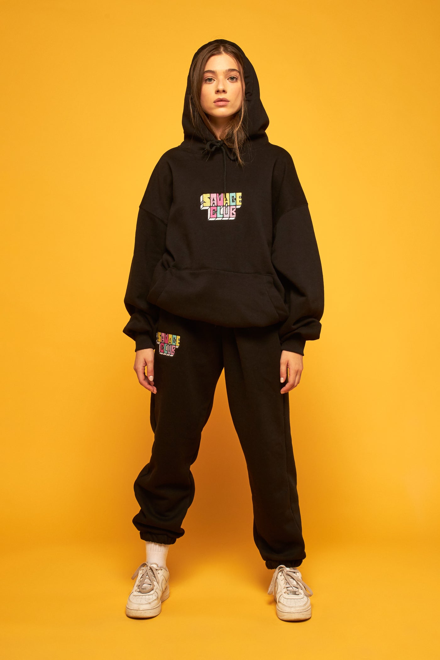 savage club black hoodie 3d embroidery logo