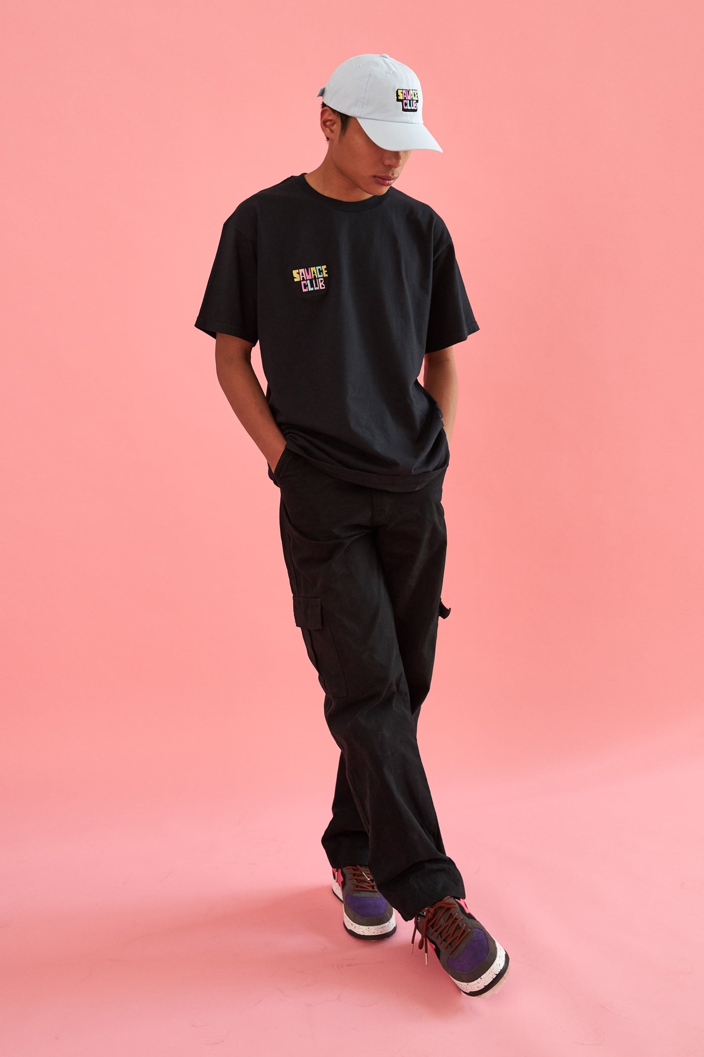 savage club black t-shirt embroidery 3d logo