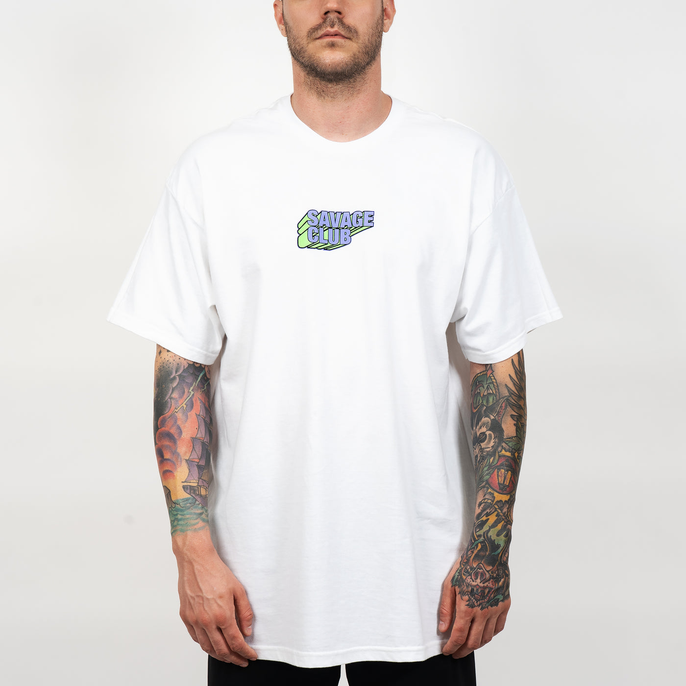 savage club white t-shirt 3d logo - premium cotton