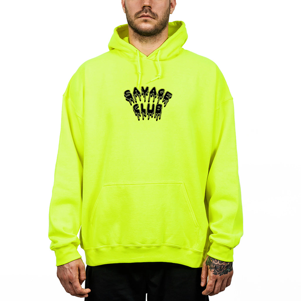 SAVAGE CLUB FLUO GREEN HOODIE LEAK LOGO