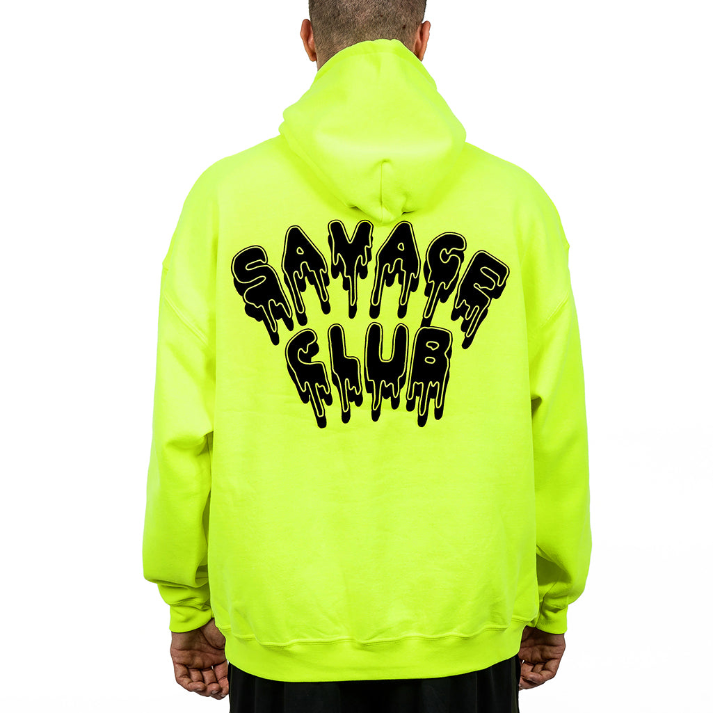 SAVAGE CLUB FLUO GREEN HOODIE LEAK LOGO