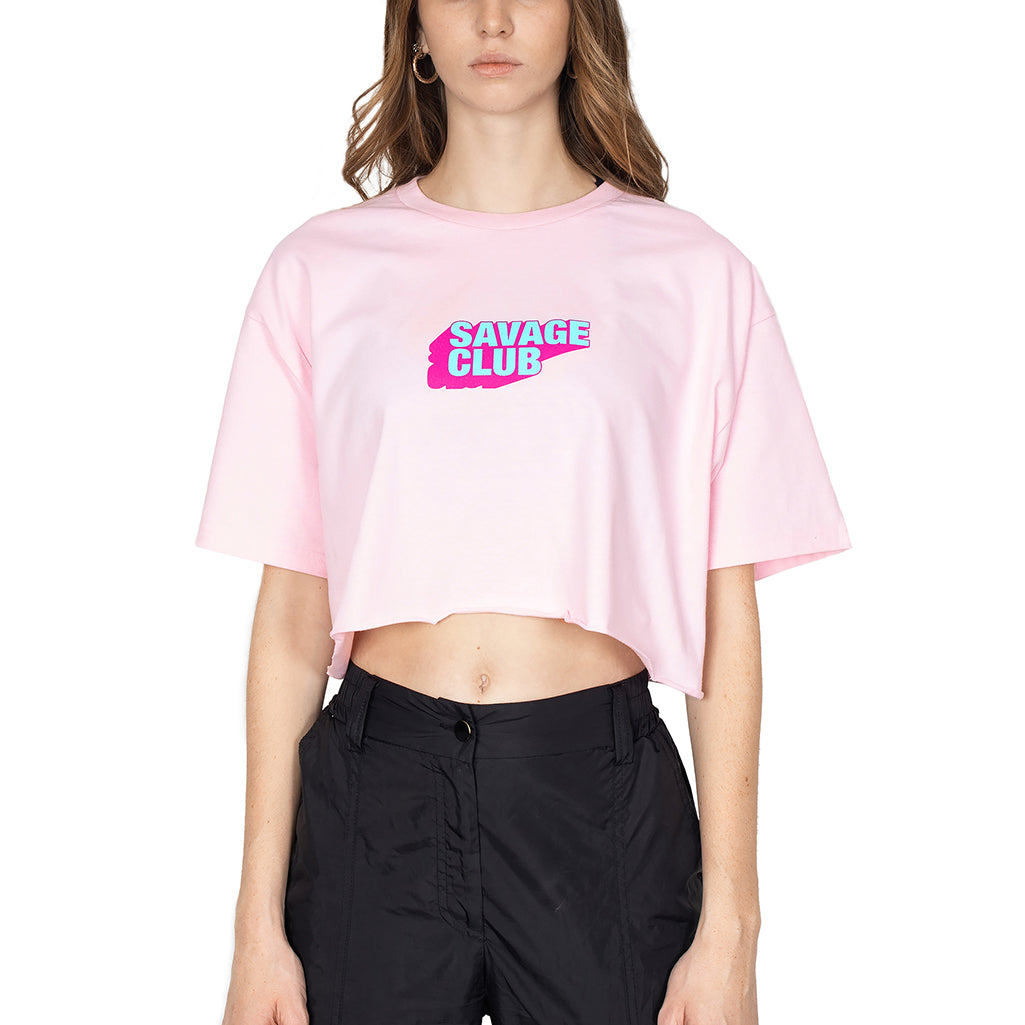 savage club light pink 3d logo crop top - premium cotton -