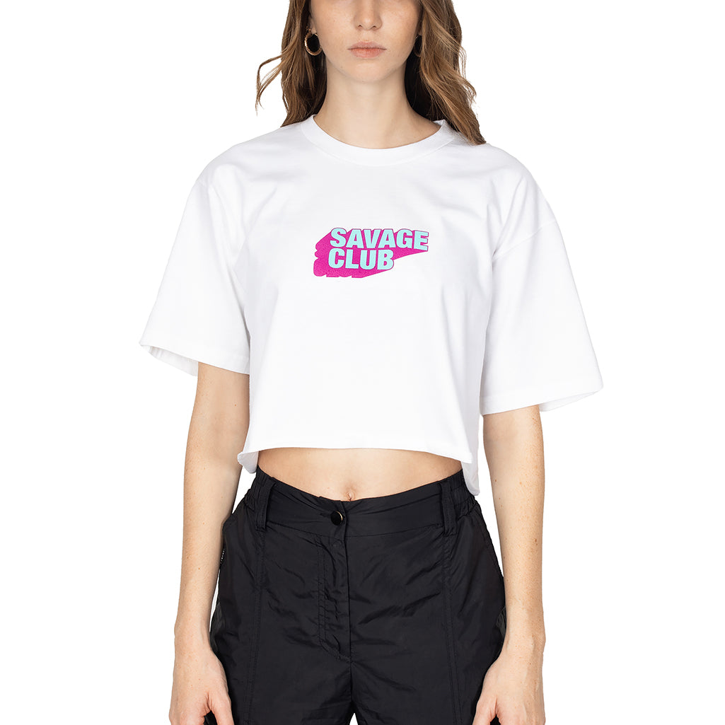 SAVAGE CLUB WHITE 3D LOGO CROP TOP  - PREMIUM COTTON -
