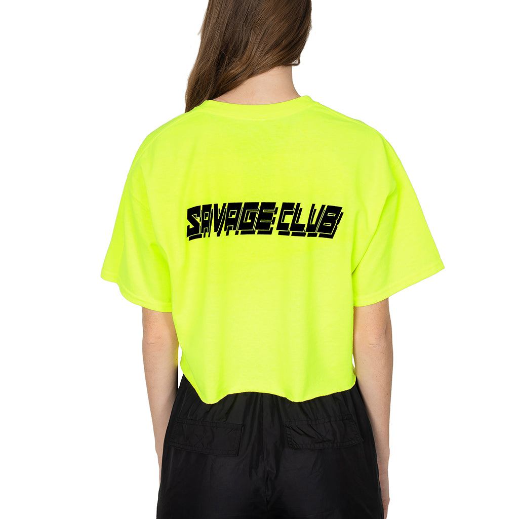 SAVAGE CLUB FLUO GREEN  LOGO CROP TOP