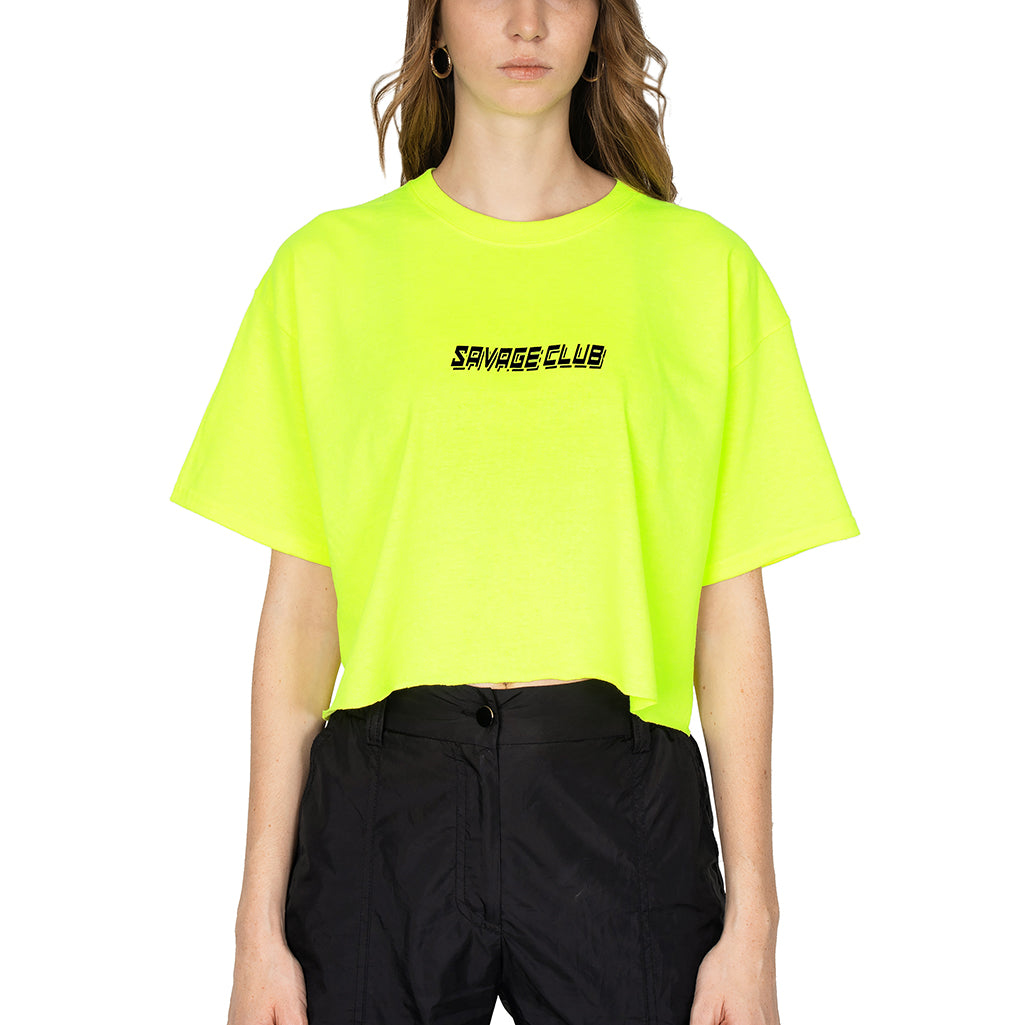 SAVAGE CLUB FLUO GREEN  LOGO CROP TOP