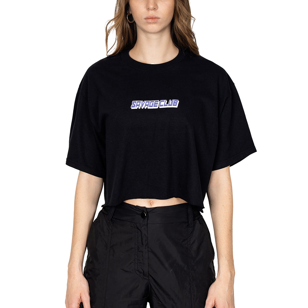 savage club black futuristic logo crop top - premium cotton -