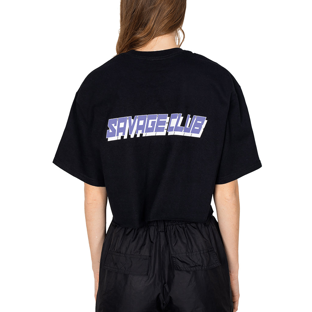 savage club black futuristic logo crop top - premium cotton -