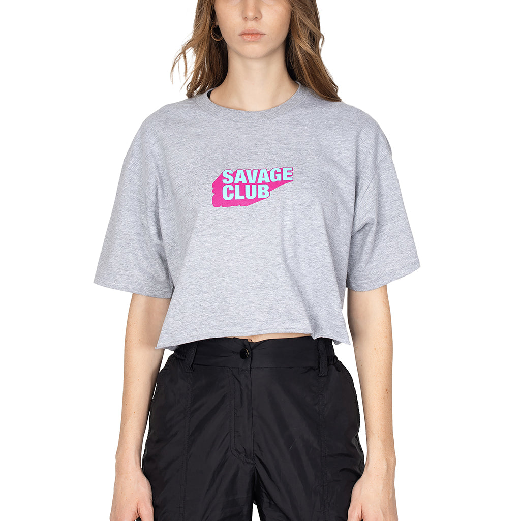 SAVAGE CLUB GREY LOGO CROP TOP  PREMIUM COTTON