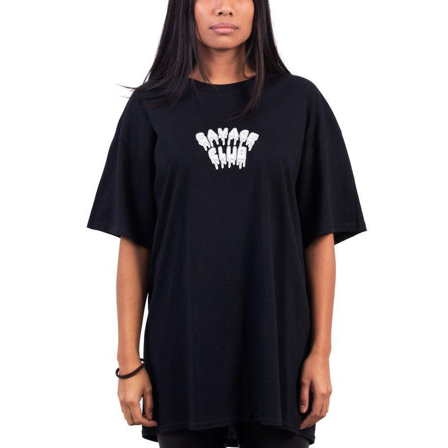 SAVAGE CLUB BLACK T-SHIRT WHITE LEAK LOGO