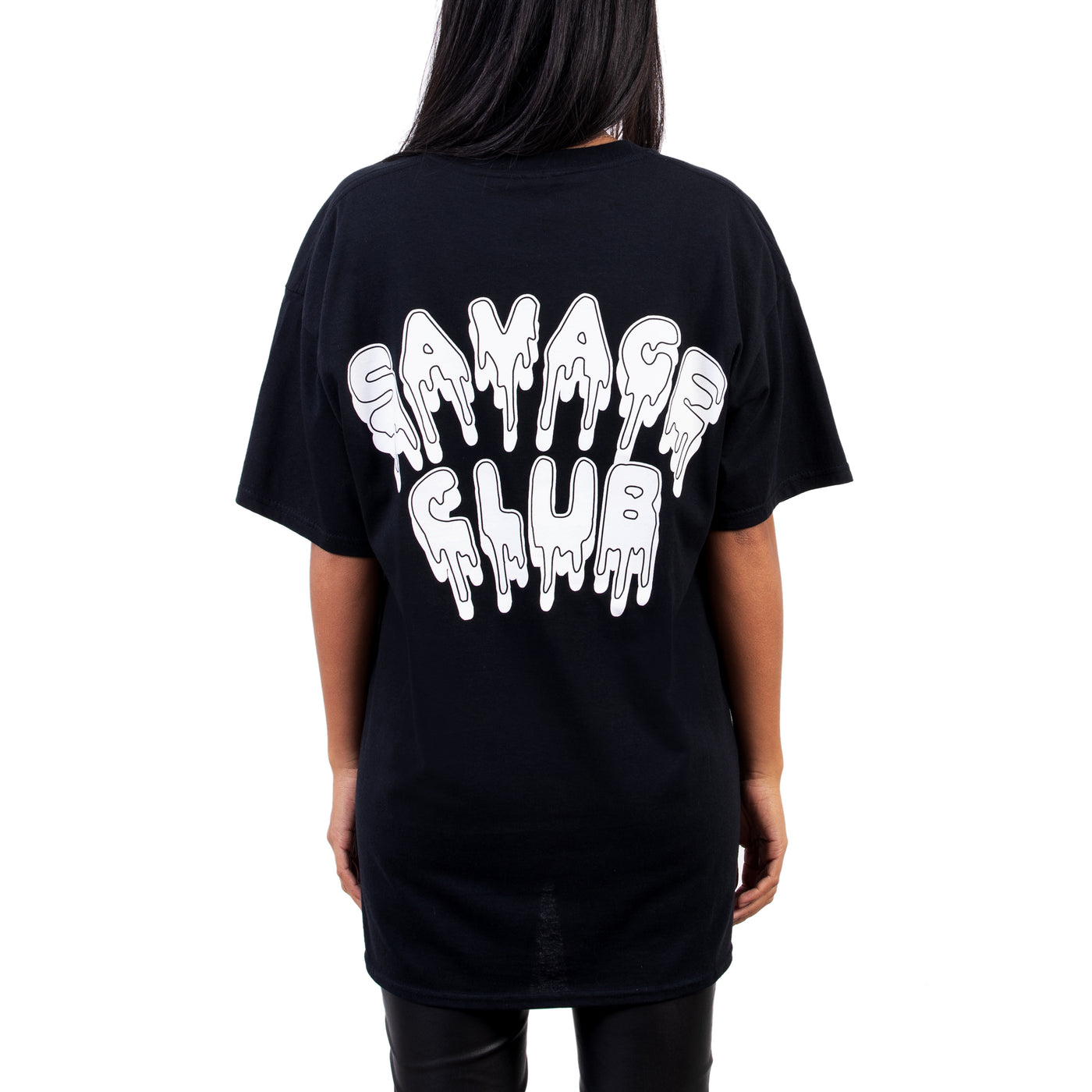 SAVAGE CLUB BLACK T-SHIRT WHITE LEAK LOGO