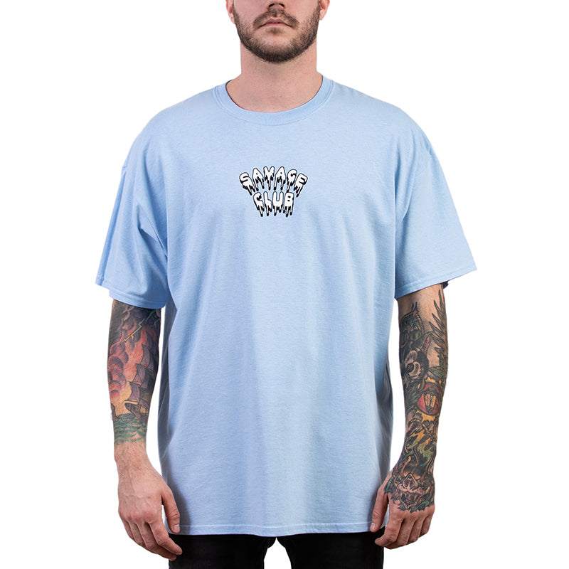 SAVAGE CLUB  LIGHT BLUE T-SHIRT  LEAK LOGO