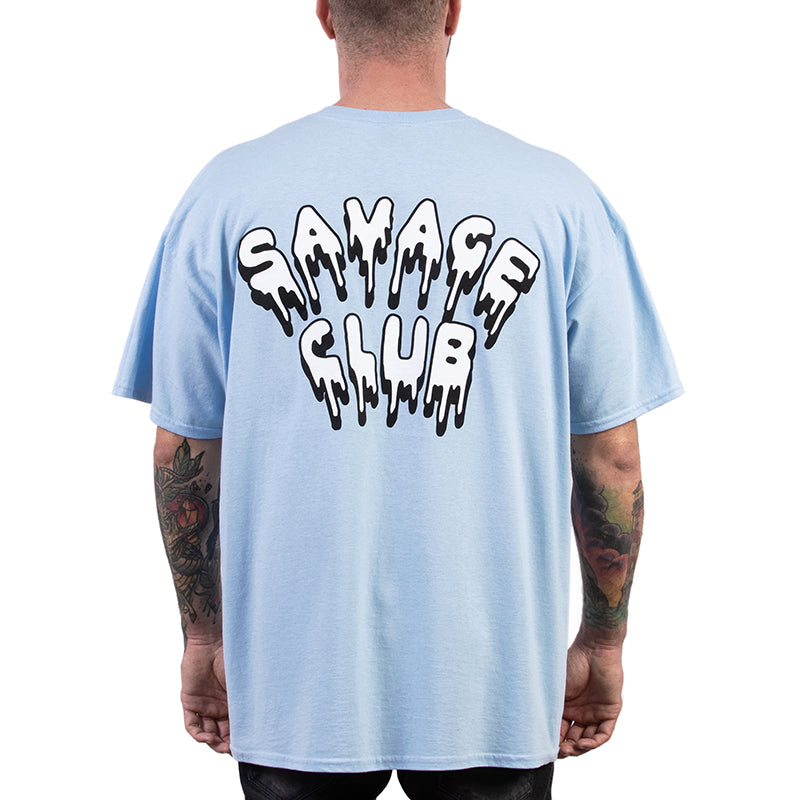 SAVAGE CLUB  LIGHT BLUE T-SHIRT  LEAK LOGO